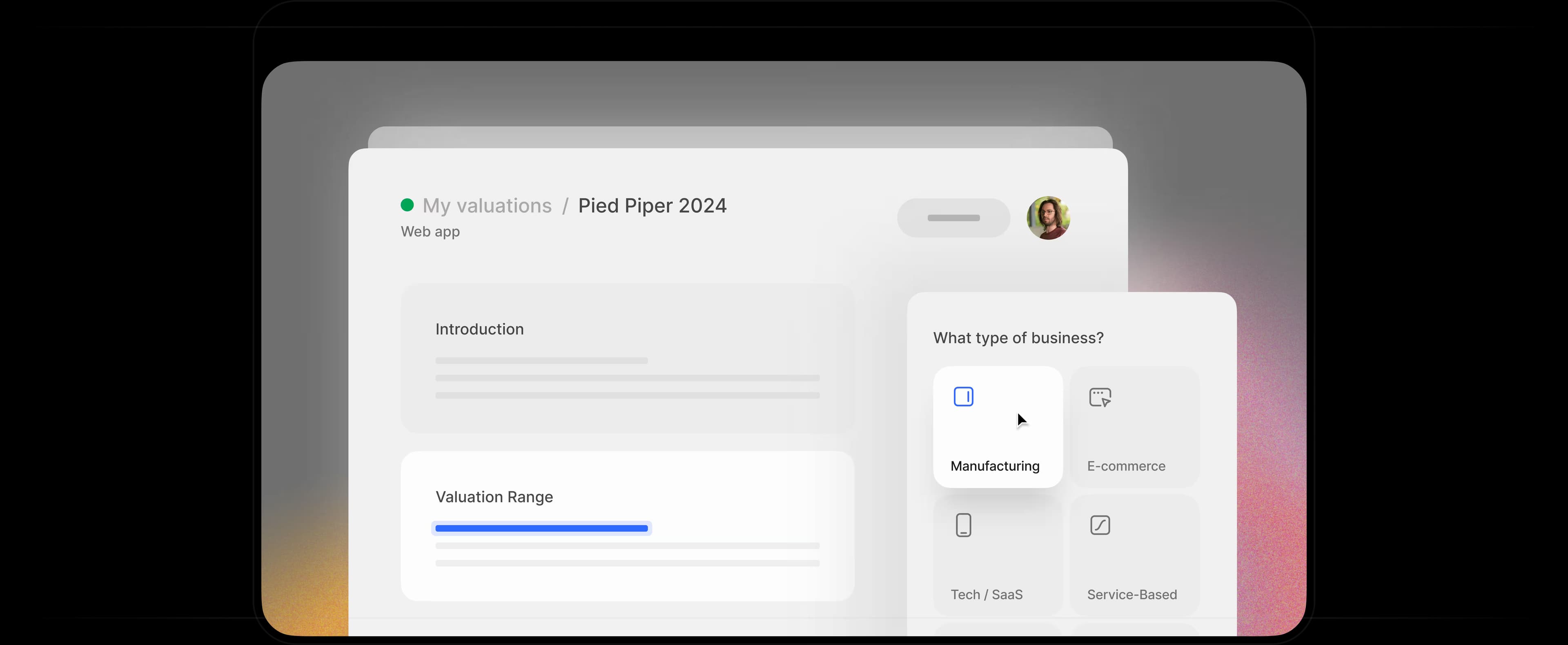 Business valuation dashboard